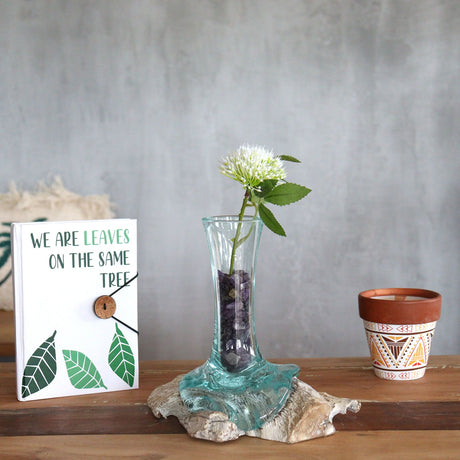 Molten Glass Vase On Whitewash Wood, Small