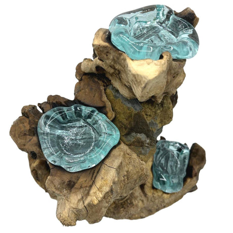 Candle Holder 3-Candle Molten Recycled Glass On Wood