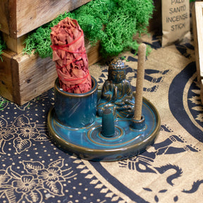 Multi Purpose Buddha Incense Plate – Ceramic Blue, Incense Burner and Candle Holder