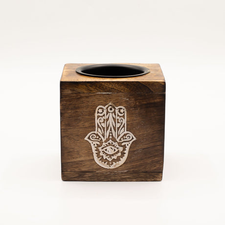 Quemador de Aceite Cuadrado de Madera de Mango – Hamsa