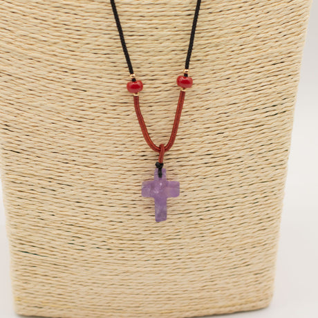 Cord Necklace Gemstone Pendant – Amethyst Cross