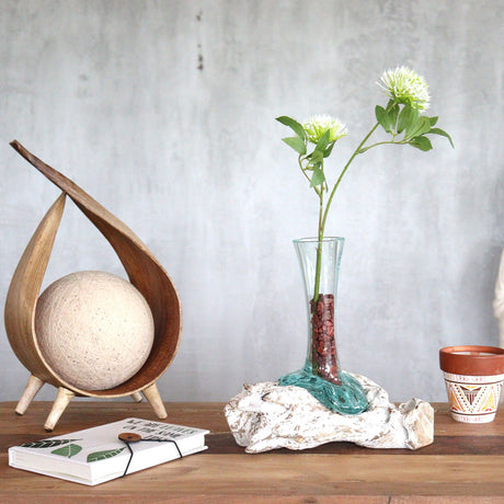 Molten Glass Vase On Whitewash Wood, Small