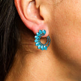 Matte Teal Vintage Glass Crescent Hoop Earrings