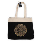 Oversized Chocolate Stonewash Canvas Tote Bag, Gold Mandala