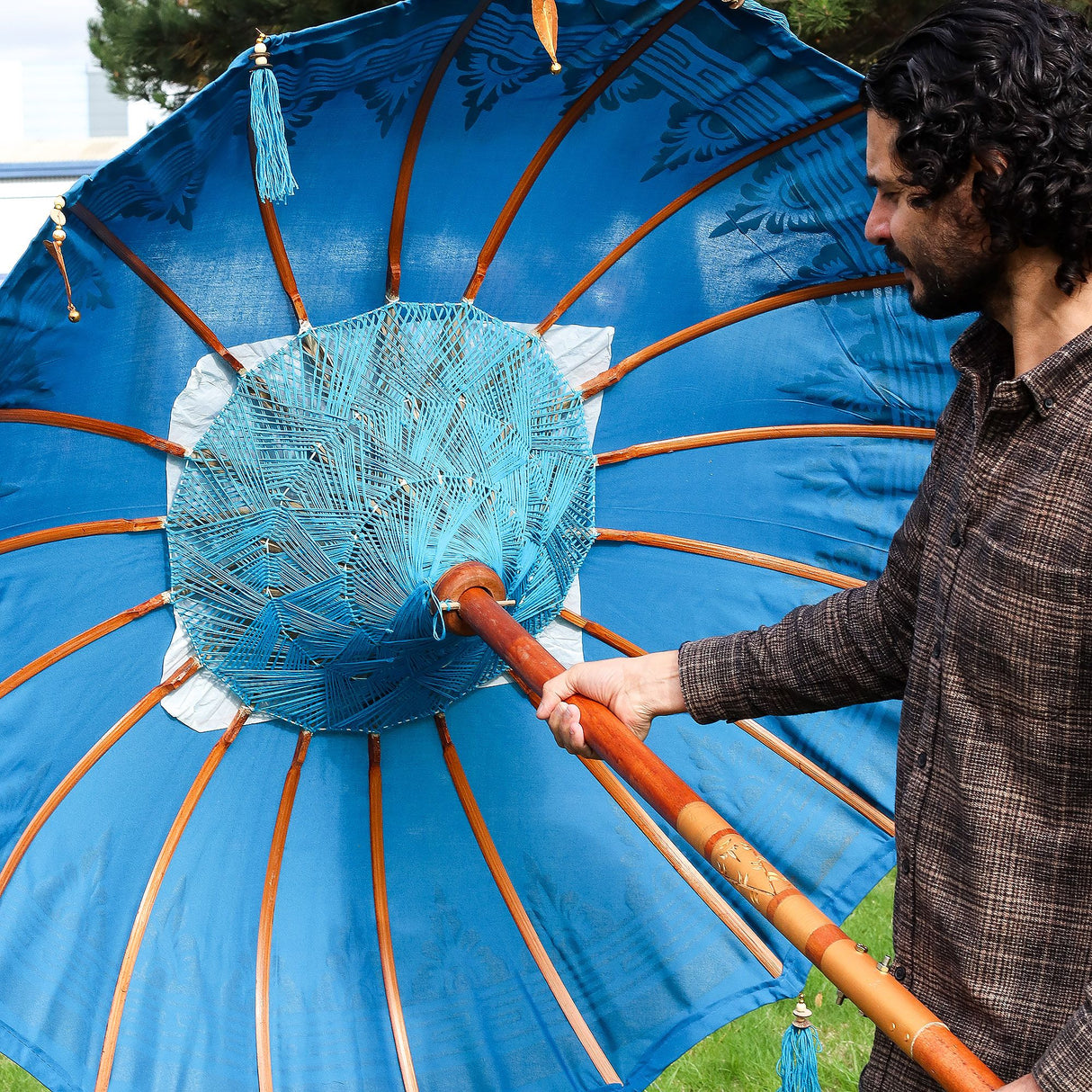 Balinese Turquoise Cotton Garden Parasol Umbrella 1.5m