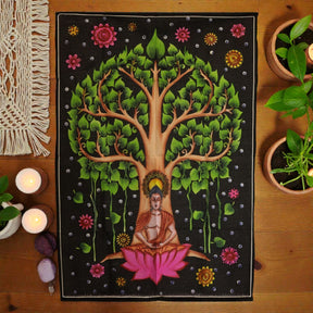 Cotton Wall Art (70x110cm) – Buddha Bodhi Tree, Tapestries