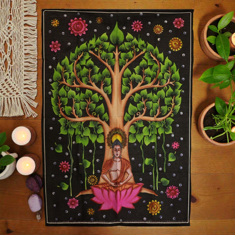 Cotton Wall Art (70x110cm) – Buddha Bodhi Tree, Tapestries