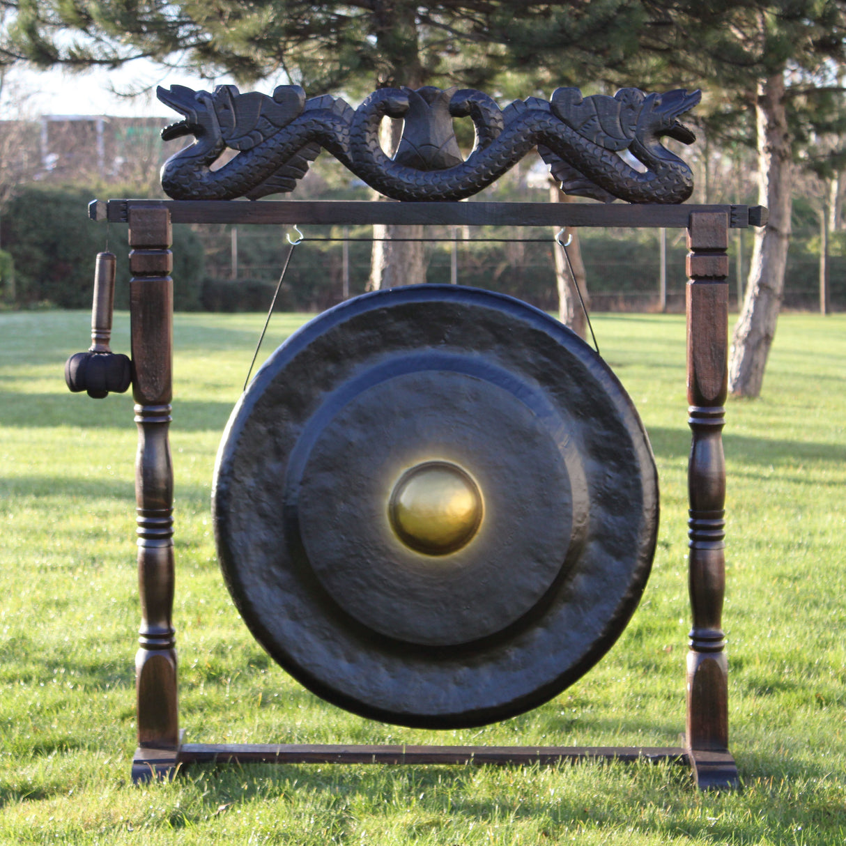 Gong s drvenim stalkom 80cm crni