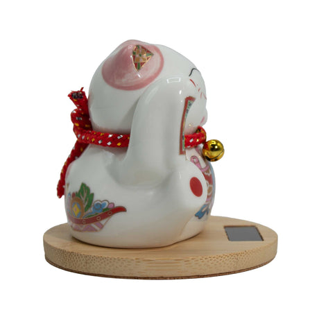 Ηλιακή Γάτα Χρήματος με Ξύλινη Βάση – Ροζ Κινούμενο Χέρι