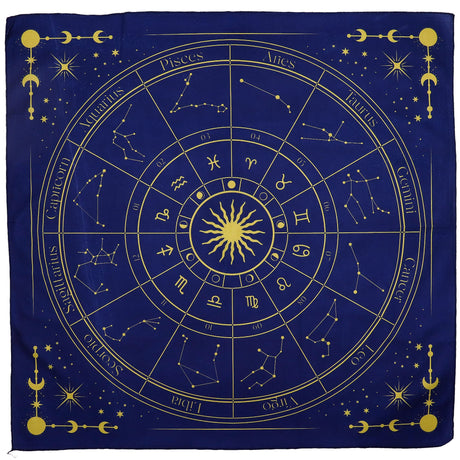 Tarot Reading Cloth Zodiac Wheel Navy Gold 75x75cm