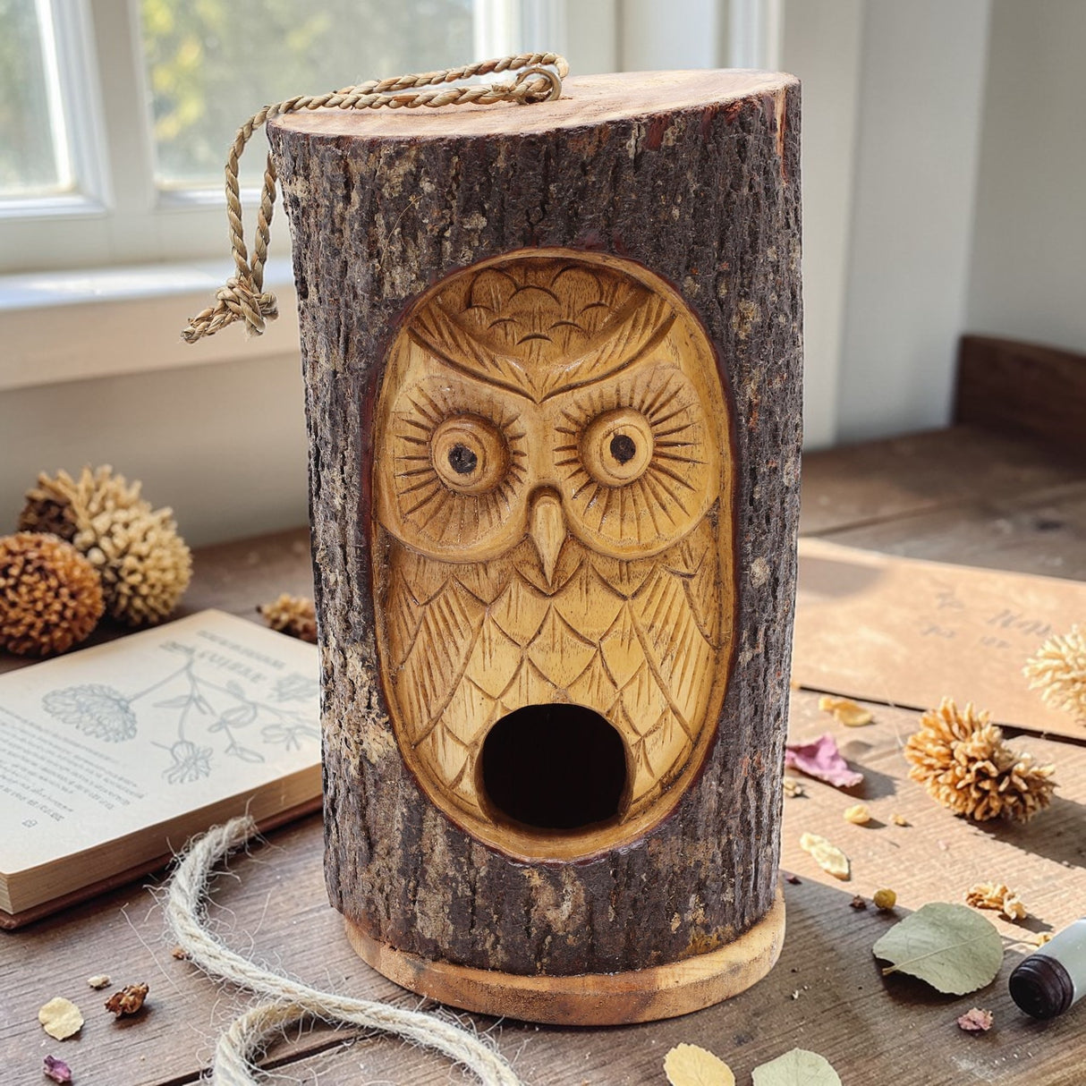 Tree Trunk Face – Bird House – Wise Owl