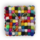 Dessous de verre carrés en boules de feutre - Couleur gris multi (lot de 4)