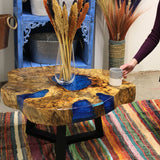Coffee Table Tamarind Wood Sky Blue Resin