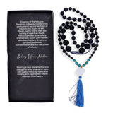 Lava Stone Mala Meditation Necklace with Blue Tassel
