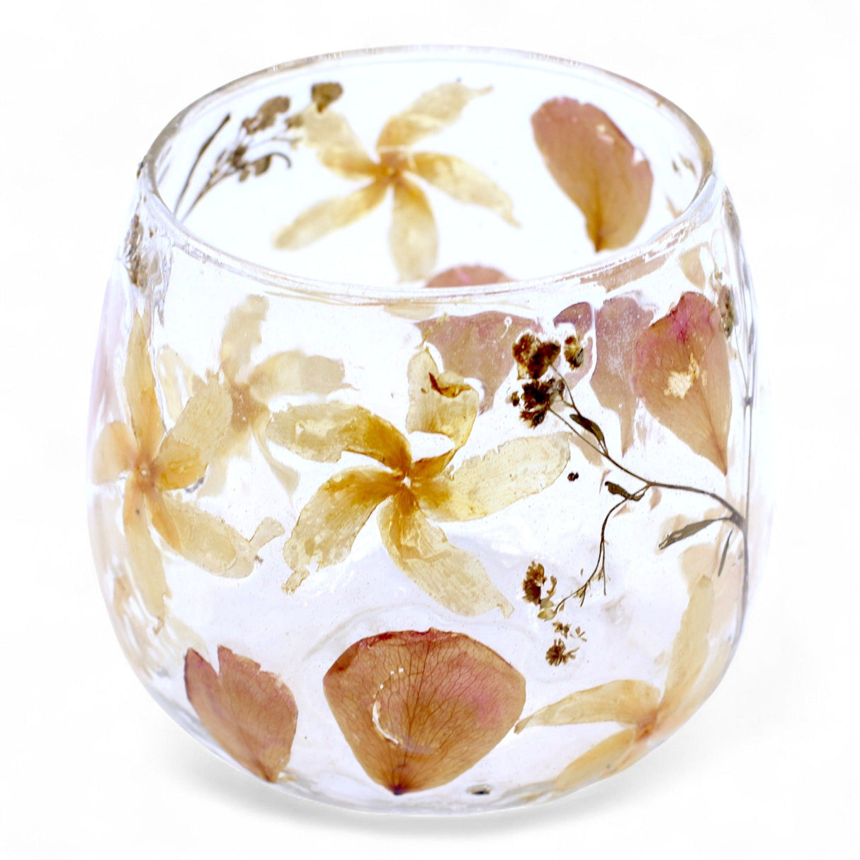 Pressed Flower Recycled Glass Tealight Votive Holder 8x8cm