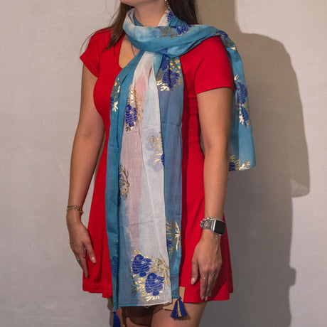 Шарф Nomad Sari с рисунком аквариумной рыбы – Морской синий (180x50 см)