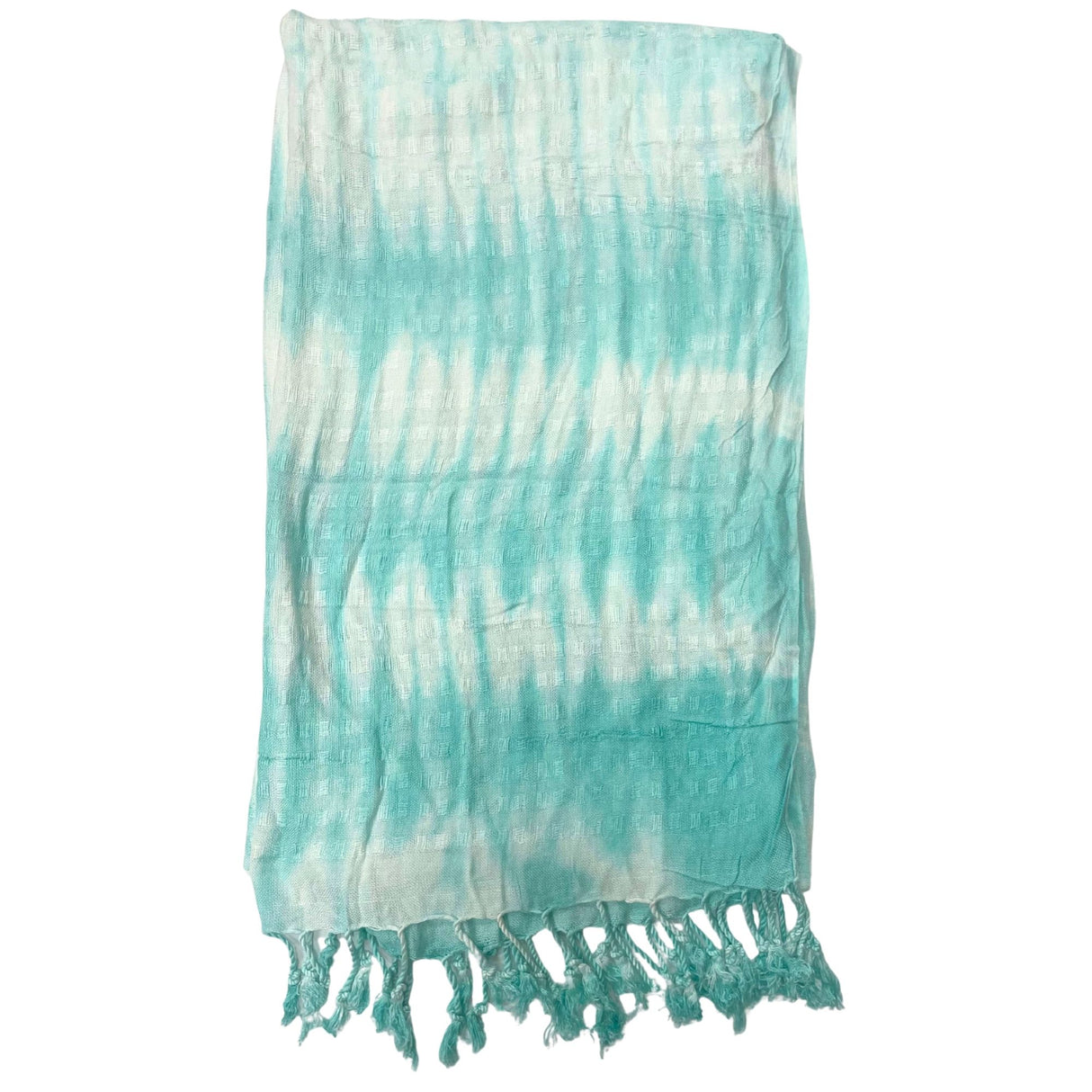 Boho Linen-Blend Turquoise Tie-Dye Long Tassel Scarf