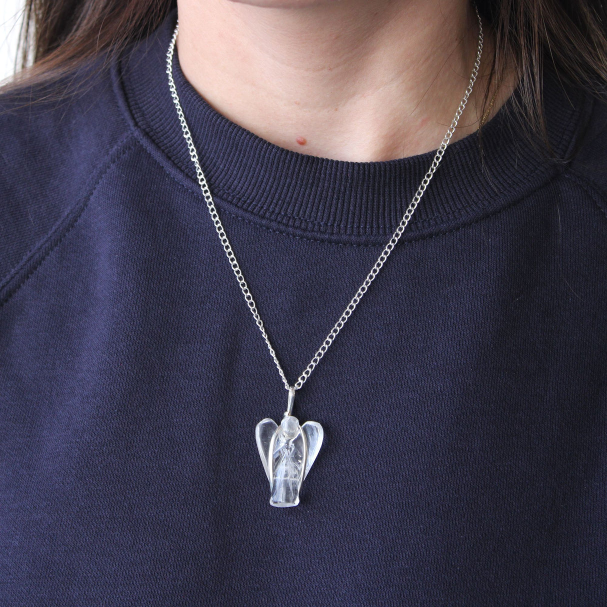 Rose Quartz Crystal Guardian Angel Pendant