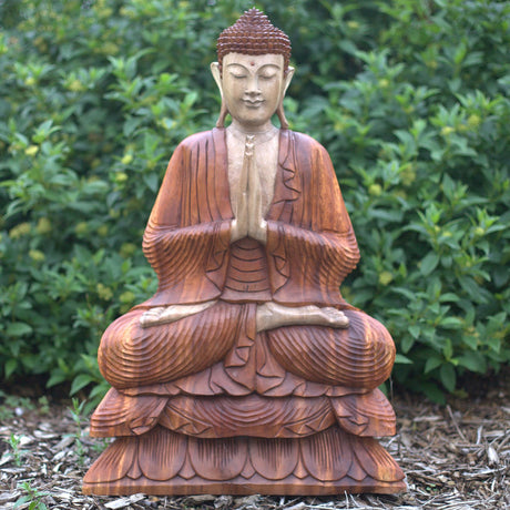 Buddha Statue Hand-Carved Suar Wood 80cm