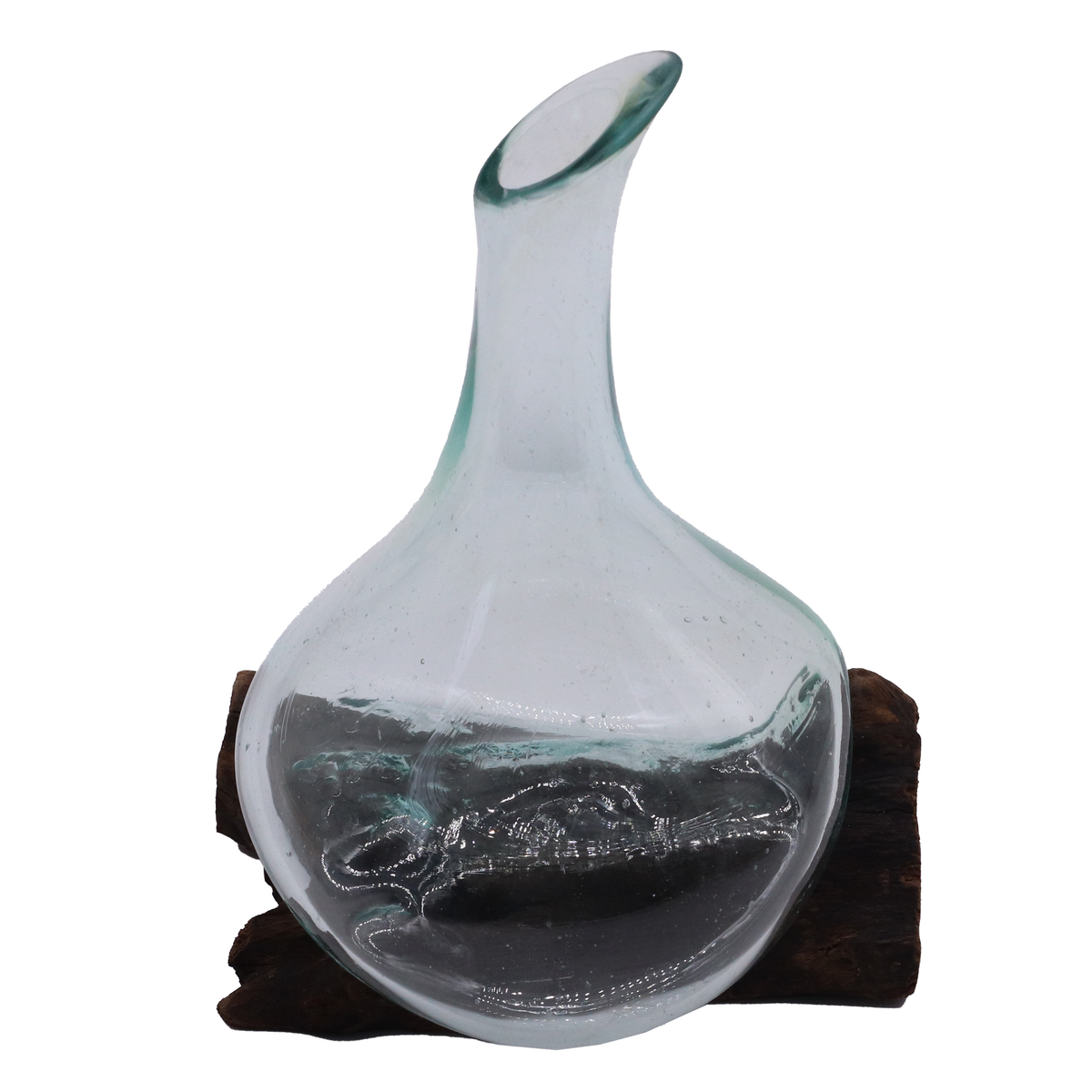Molten Glass Vase on Reclaimed Wood Base 20cm