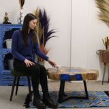 Coffee Table Tamarind Wood Sky Blue Resin