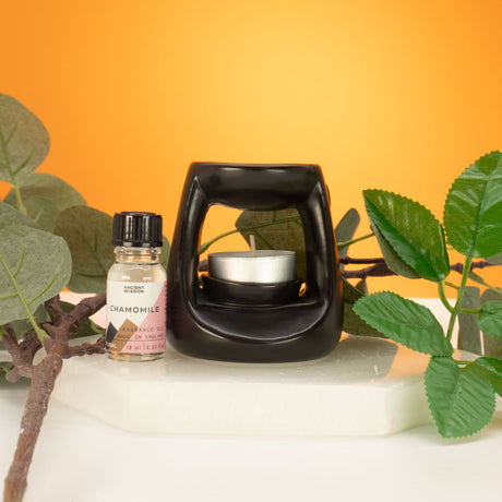 Quemador de Aceite Zen de Cerámica - Clásico Pequeño - Negro Mate
