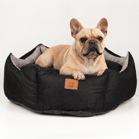 PAW Bed – Large Royal Crown – Black & Grey – 60 × 60 × 26 cm