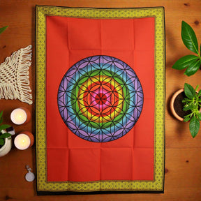 Cotton Wall Art (70x110cm) – Rainbow Flower of Life, Tapestries