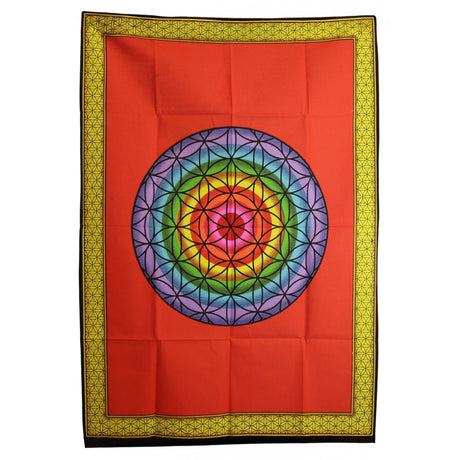 Katoenen Wanddecoratie (70x110cm) – Regenboog Levensbloem