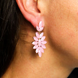 Soft Pink Vintage Glass Floral Gold Drop Earrings
