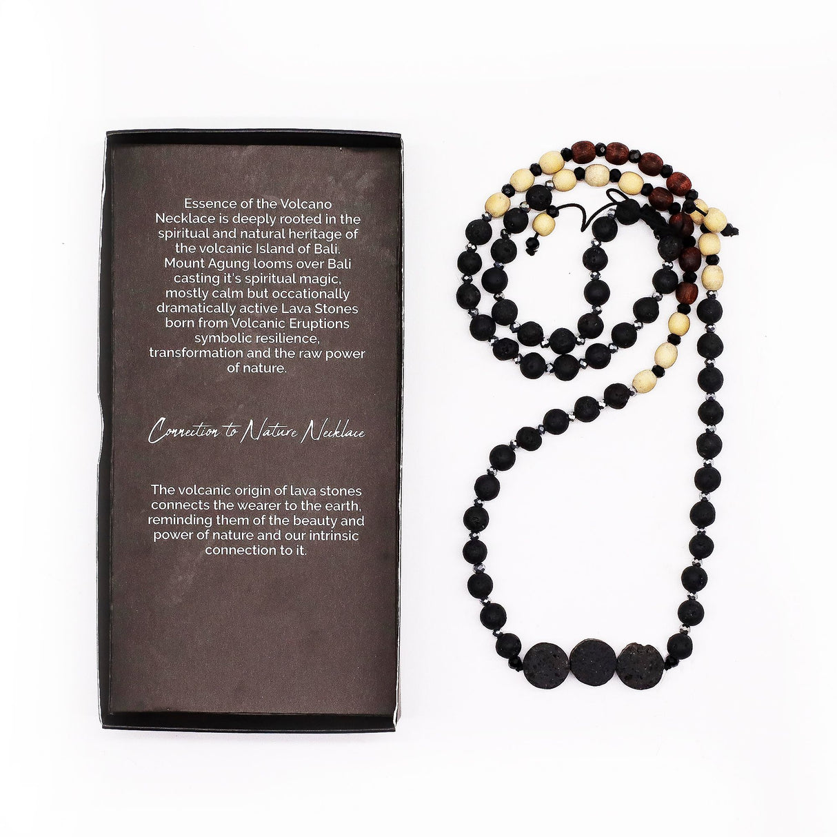 Long Black Lava Stone Necklace Handmade in Bali