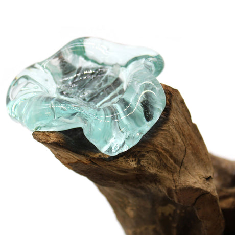 Candle Holder 3-Candle Molten Recycled Glass On Wood