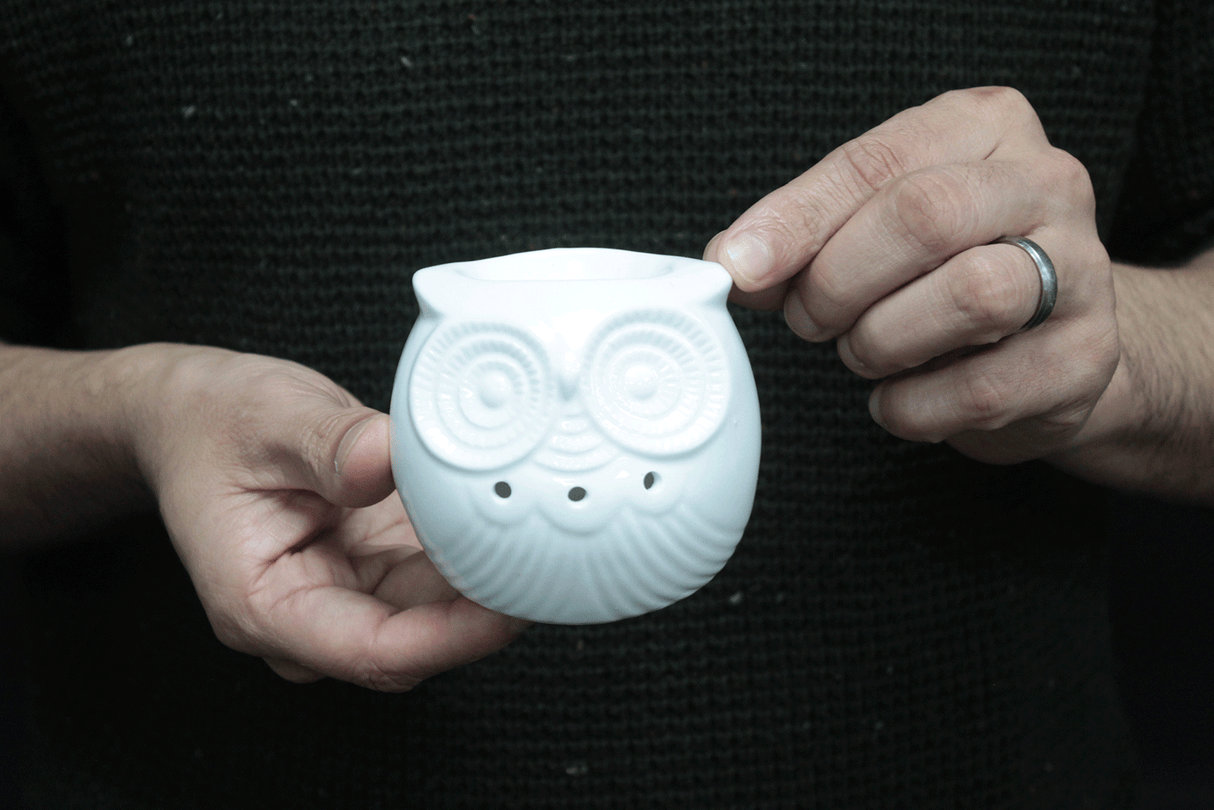 Oil Burner Ceramic White Owl For Wax Melts