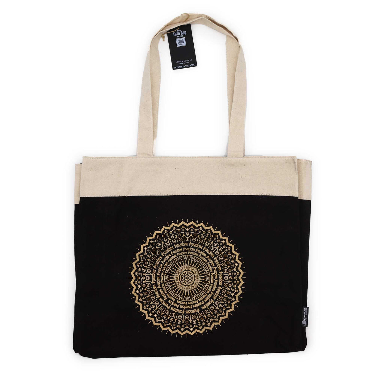 Oversized 14oz Stonewashed Cotton Tote Bag – Gold Mandala
