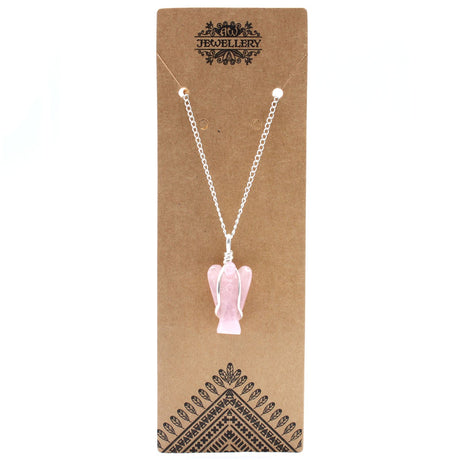 Rose Quartz Crystal Guardian Angel Pendant