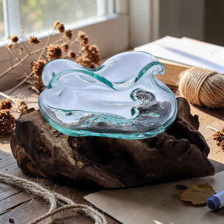 Molten Glass Wavy Bowl on Wood 18cm