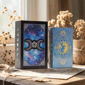 Blue Foil Tarot Card Set – Moon Face – with booklet, Tarot Cards