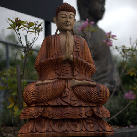 Buddha Statue Hand-Carved Suar Wood 80cm
