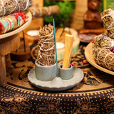 Blue Ceramic Lotus Palo Santo Sage Incense Holder