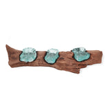 Candle Holder Triple Molten Glass on Wood Base