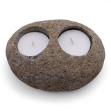 Natural River Stone Double Tealight Candle Holder