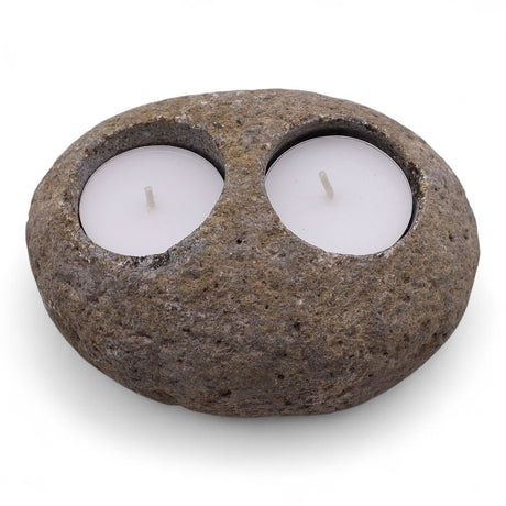 Natural River Stone Double Tealight Candle Holder