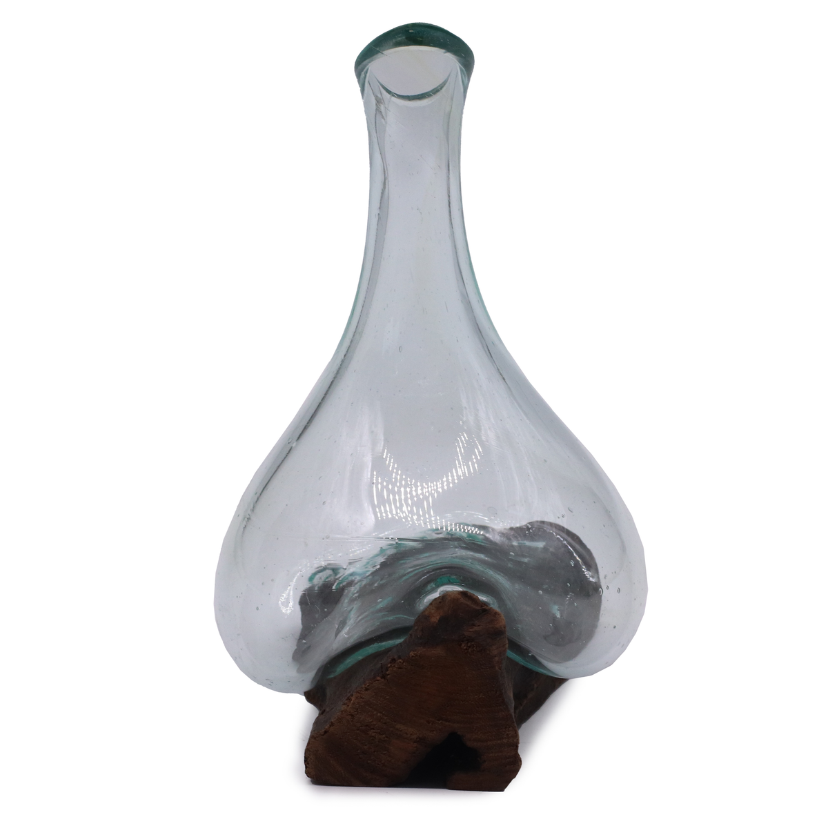 Molten Glass Vase on Reclaimed Wood Base 20cm