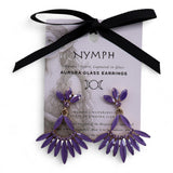 Lavender Glass Floral Drop Earrings, Vintage Gold Tone