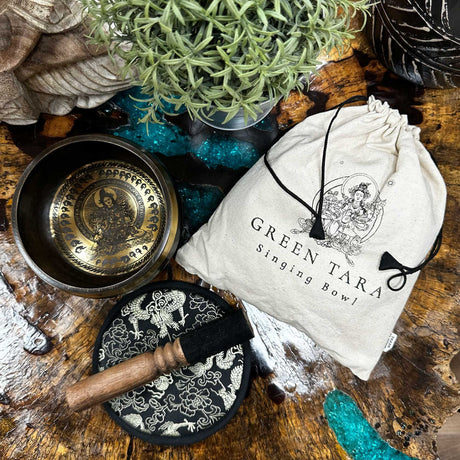 Éneklő tál készlet 14cm Zöld Tara kézzel verve