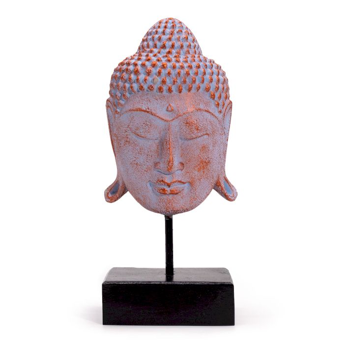 Estatua de cabeza de Buda sobre soporte grande de cobre azul