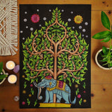 Cotton Wall Art (70x110cm) – Elephant & Tree of Life, Tapestries