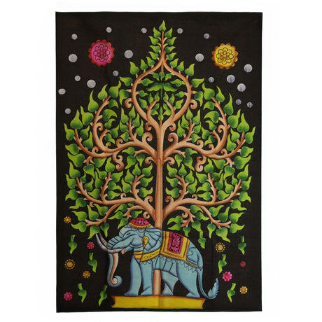 Βαμβακερή Τέχνη Τοίχου (70x110cm) – Ελέφαντας & Δέντρο της Ζωής