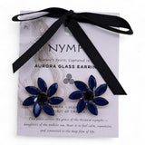 Vintage Royal Blue Glass Flower Stud Earrings