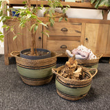 Cestas Grandes de Algodón y Hierba Marina – Natural Negro y Verde - Juego de 3